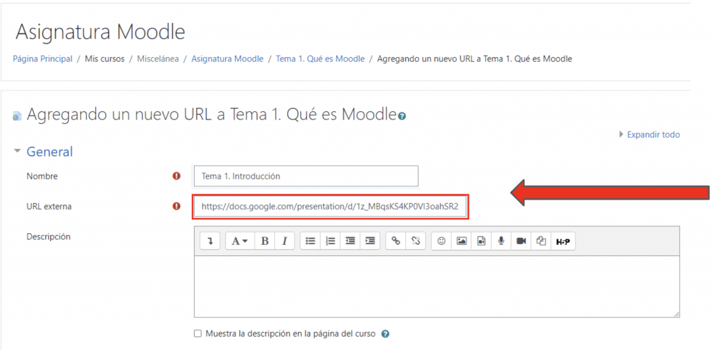 material url drive moodle